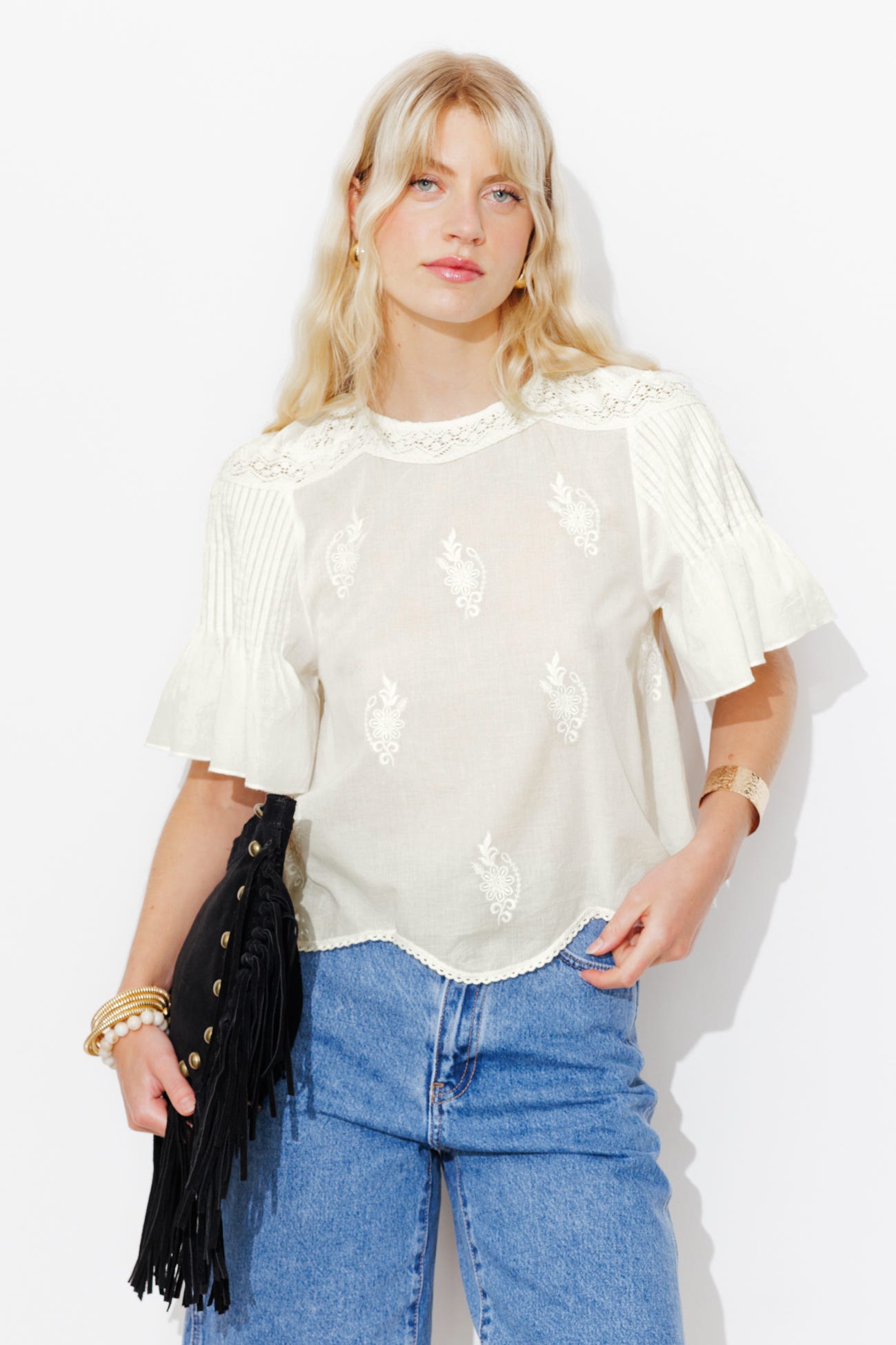 Flared embroidered blouse