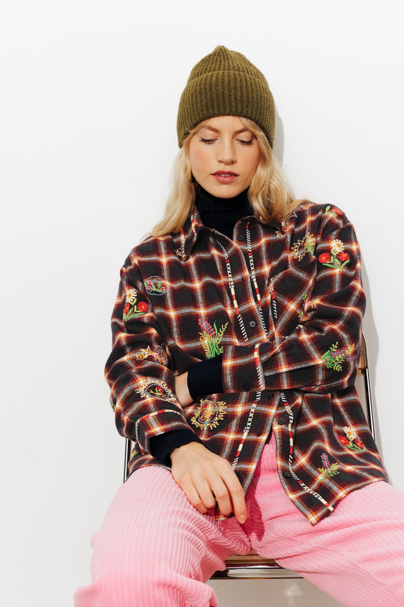 Chemise à carreaux brodée