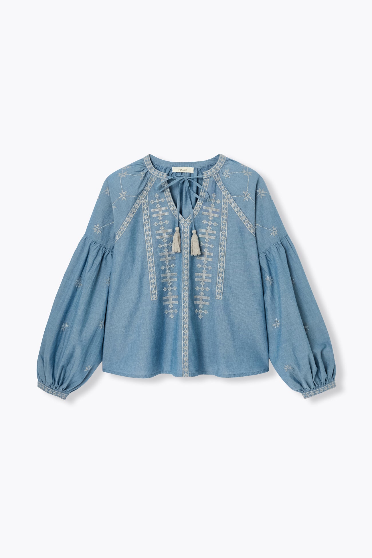 Cross-stitch embroidery blouse - Blue