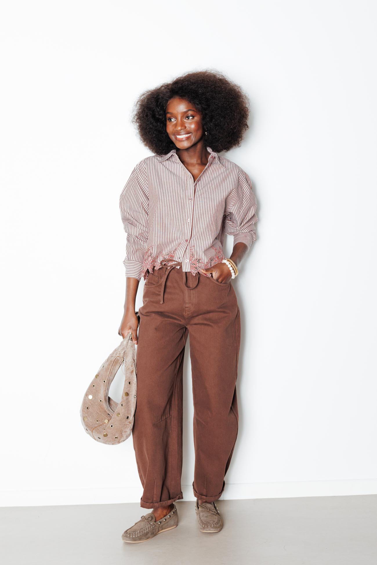 Chemise rayée détail dentelle