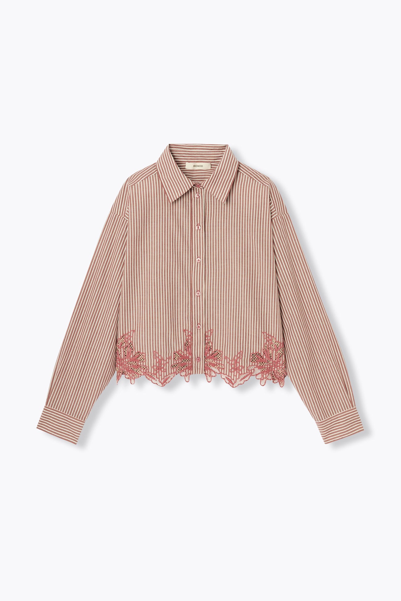 Lace-detail striped shirt - Bordeaux red print