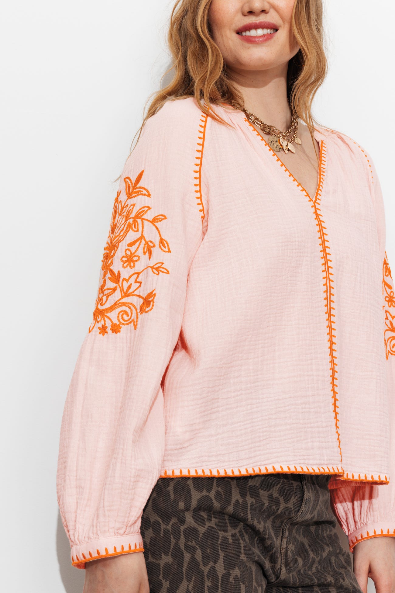 Blusa bordada gasa de algodón