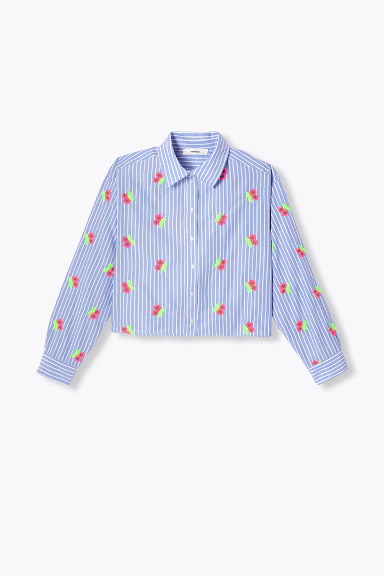 Chemise courte rayée et brodée