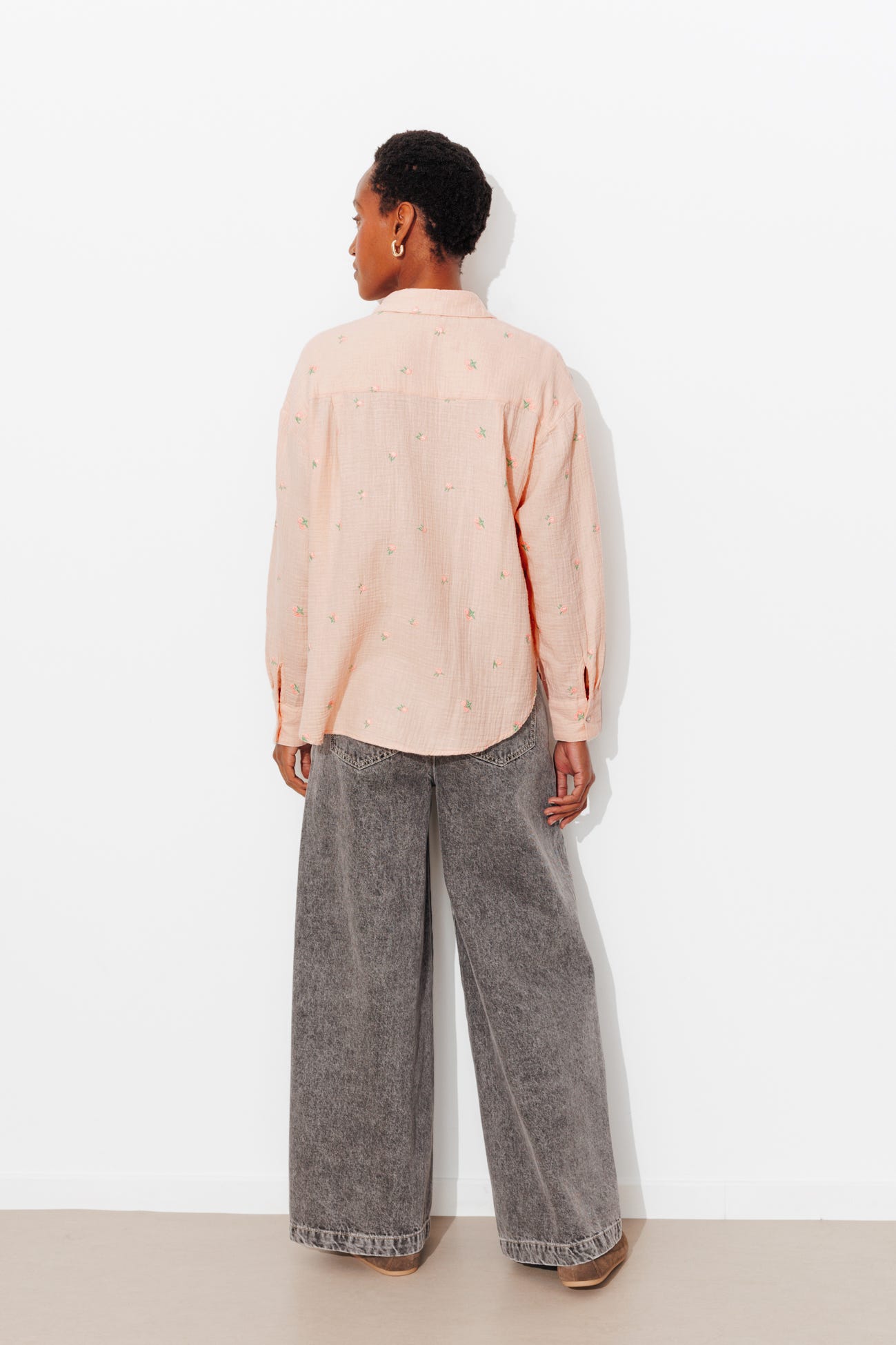 Chemise brodée gaze de coton