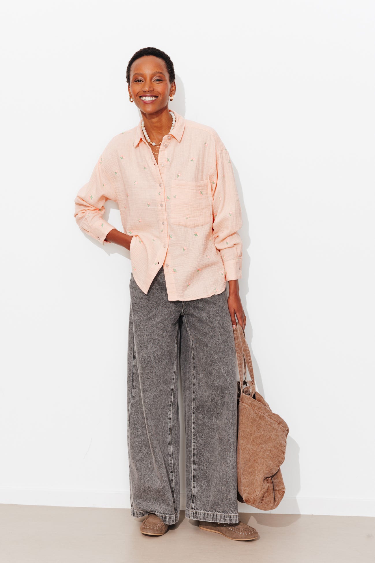 Chemise brodée gaze de coton