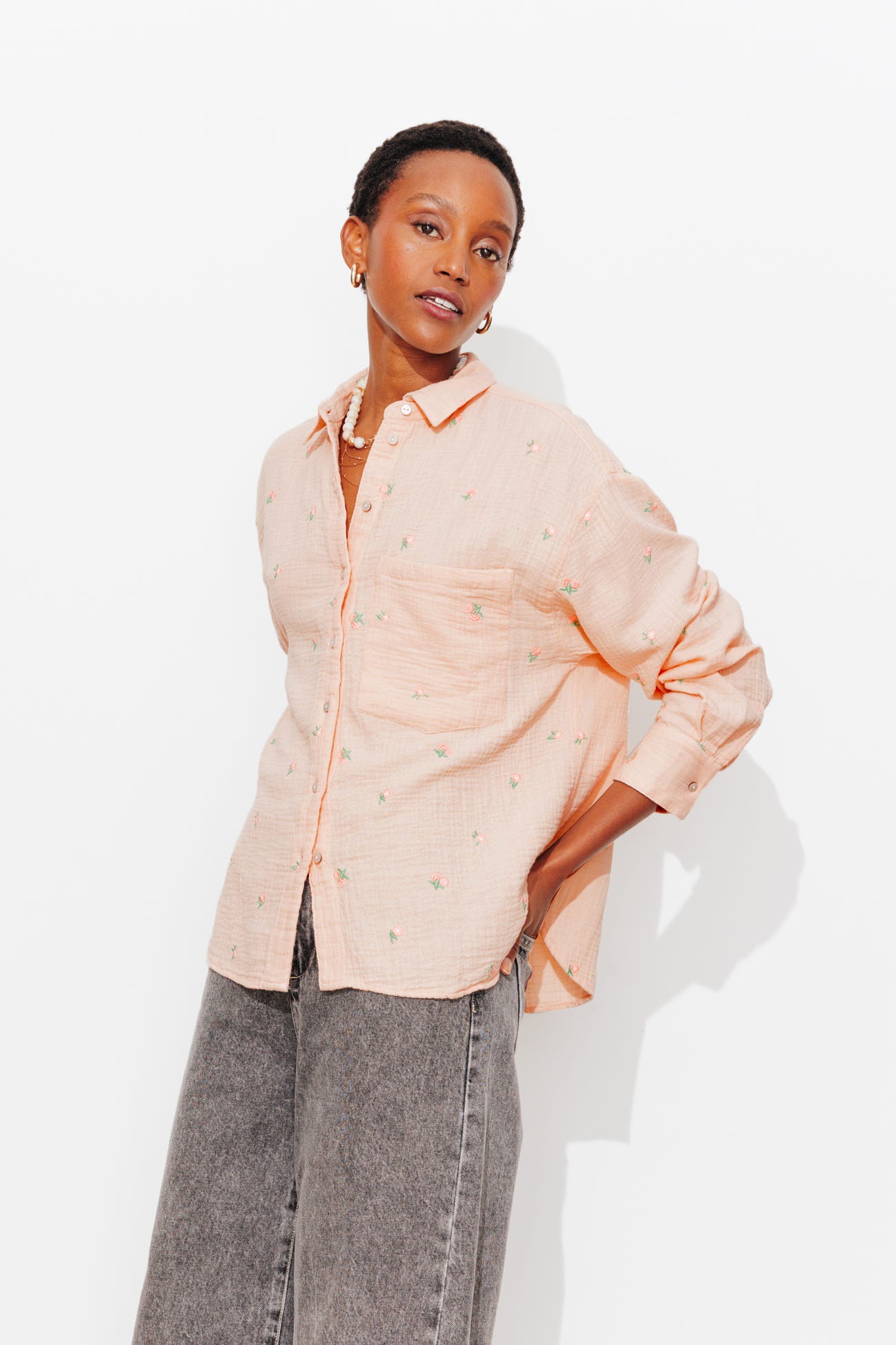 Camicia ricamata garza cotone