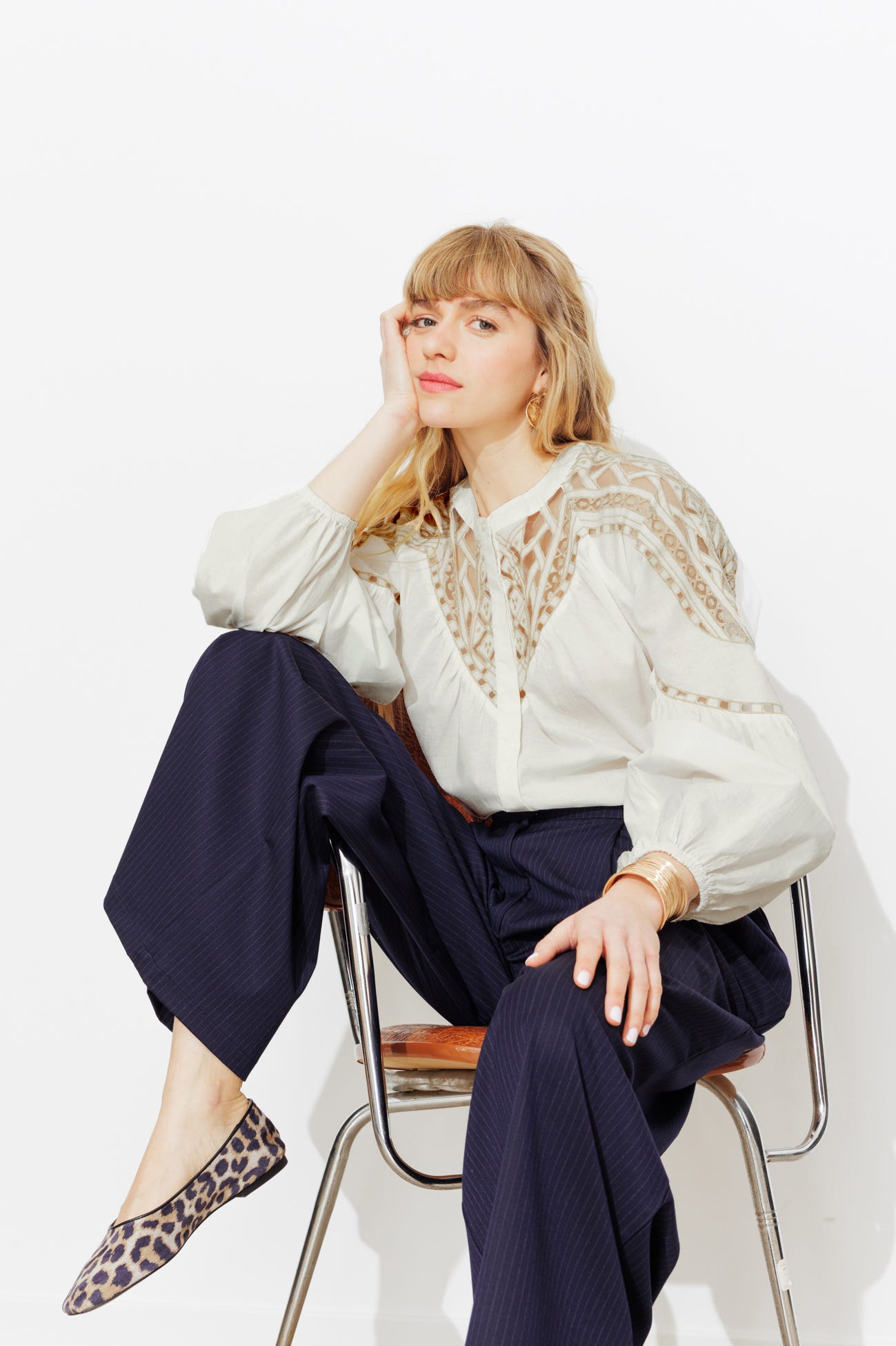 Blouse brodée en coton Femme