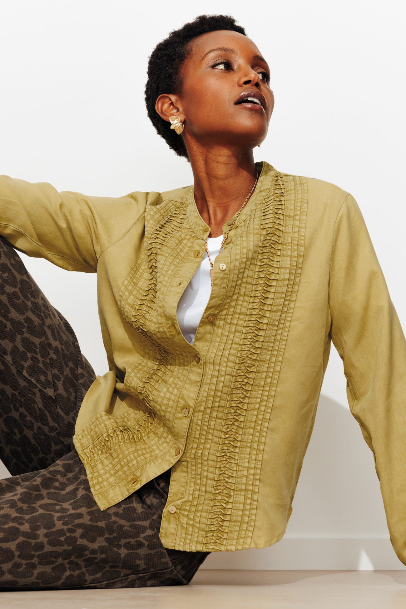 Chemise plissée en lyocell