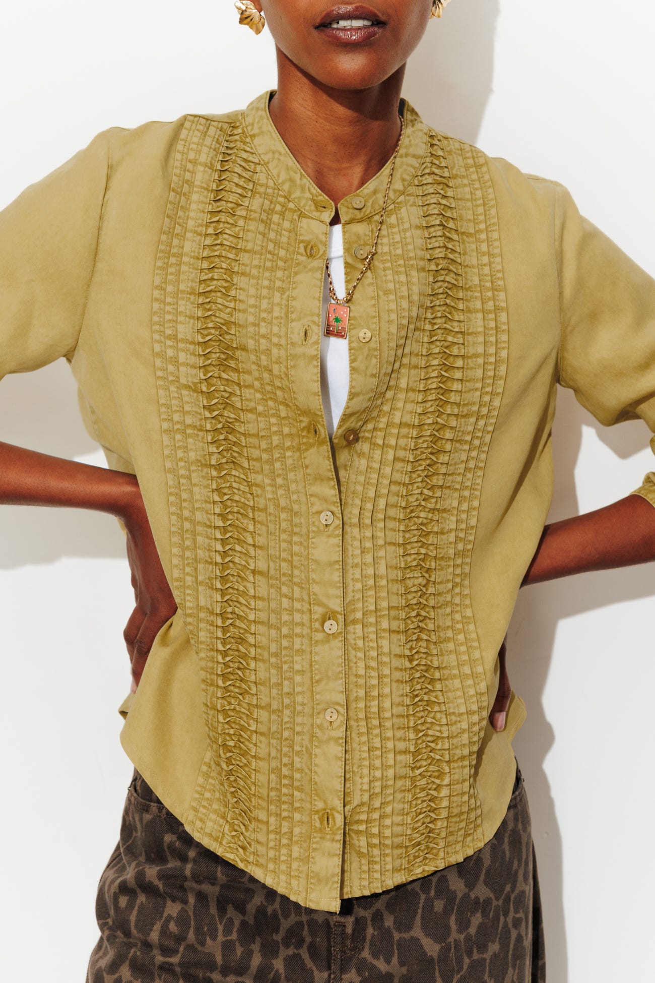 Camisa plisada de lyocell