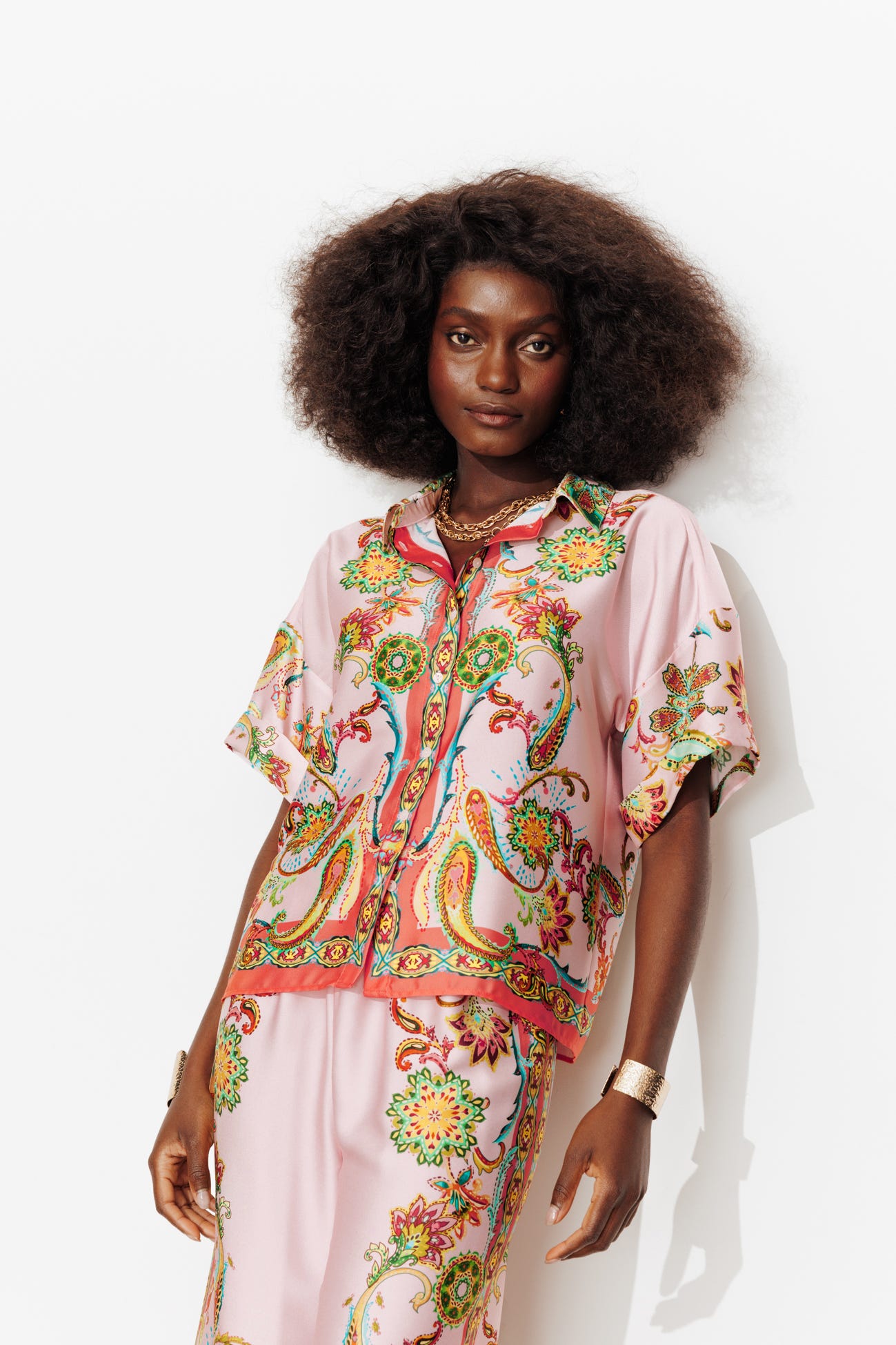 Patterned satin shirt