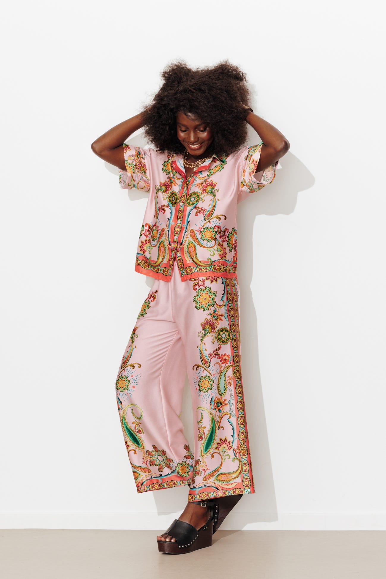 Patterned satin shirt