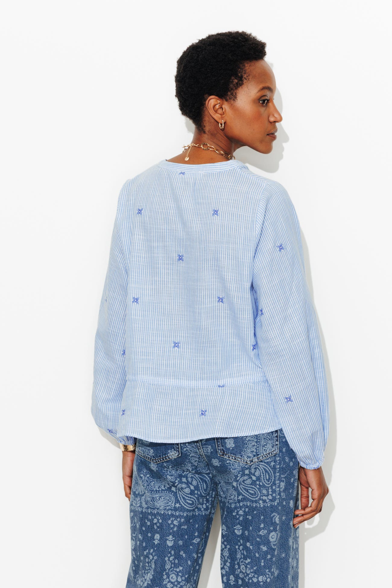 Blouse rayée brodée Femme