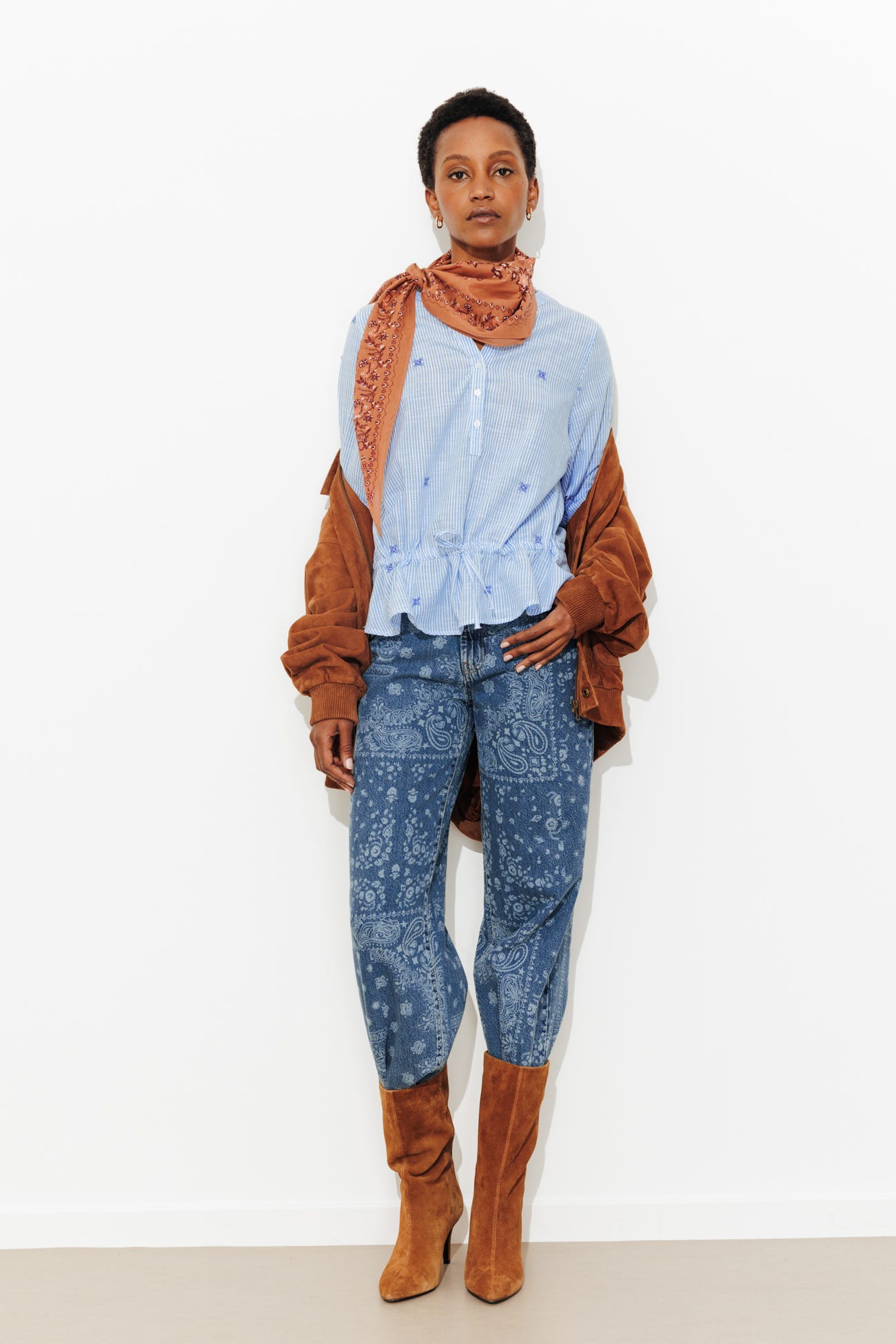 Blouse rayée brodée Femme