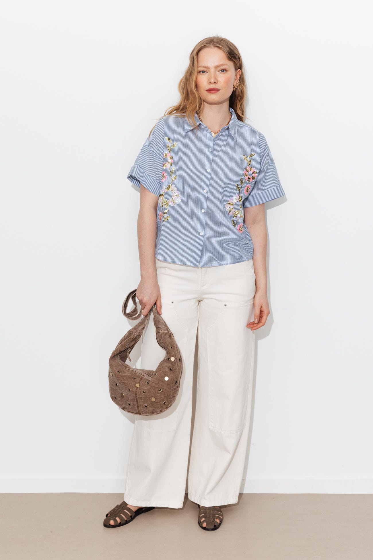 Chemise rayée à sequins Femme