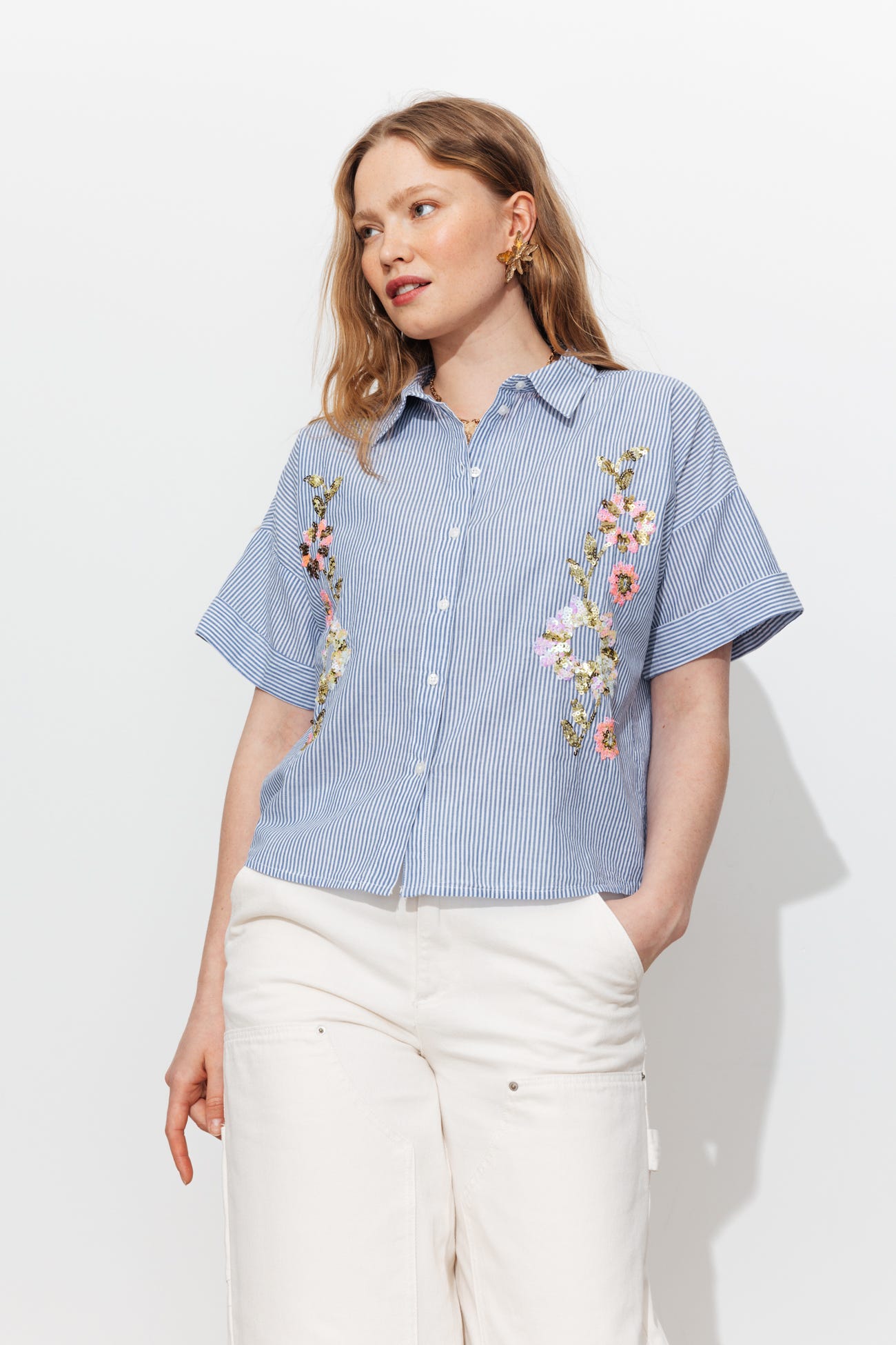 Chemise rayée à sequins Femme