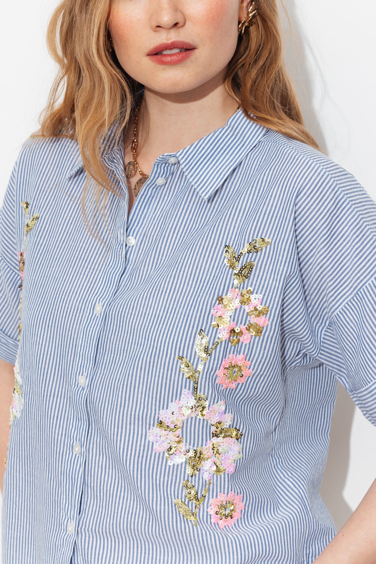 Chemise rayée à sequins Femme