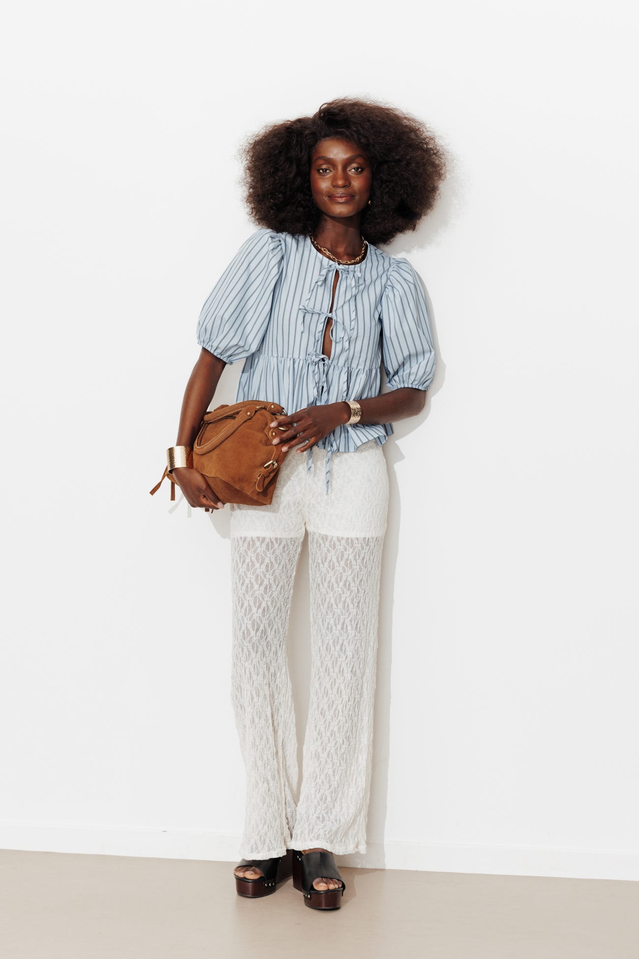 Blouse rayée à nouettes Femme