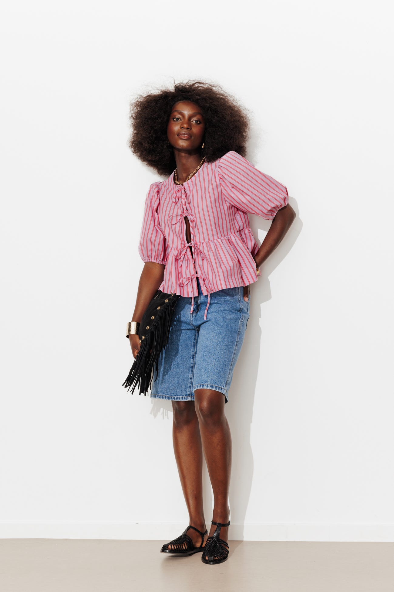 Blouse rayée à nouettes Femme