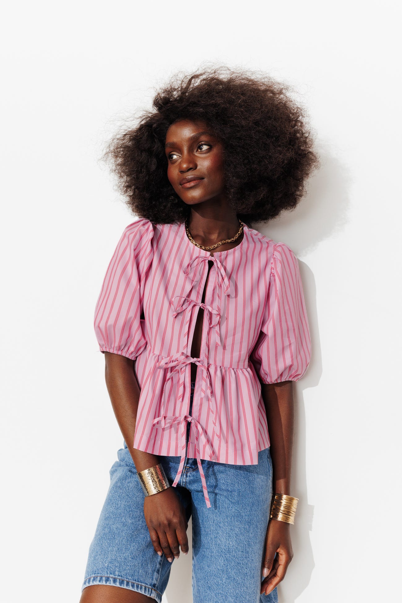 Blouse rayée à nouettes Femme