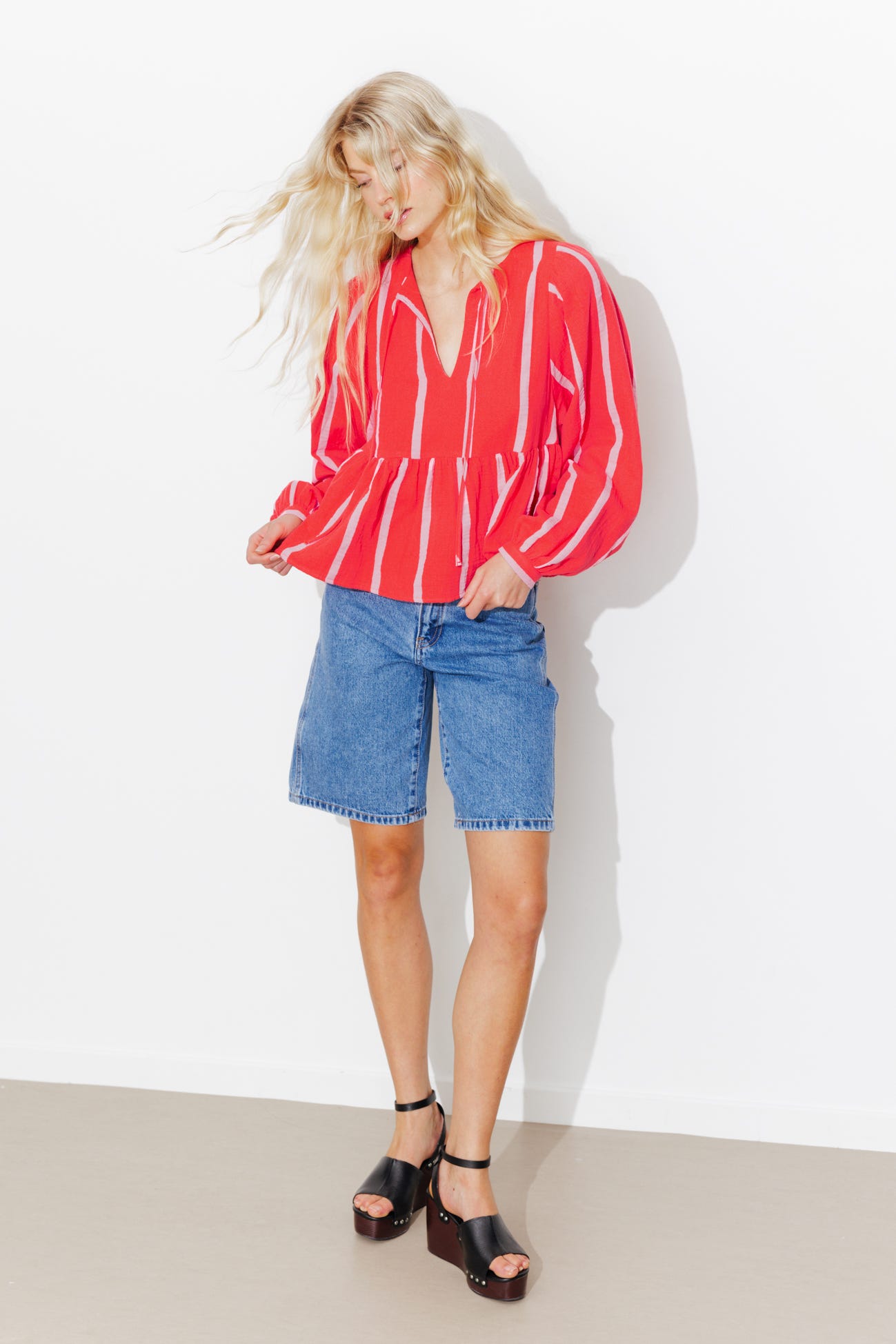 Blouse rayée en gaze de coton