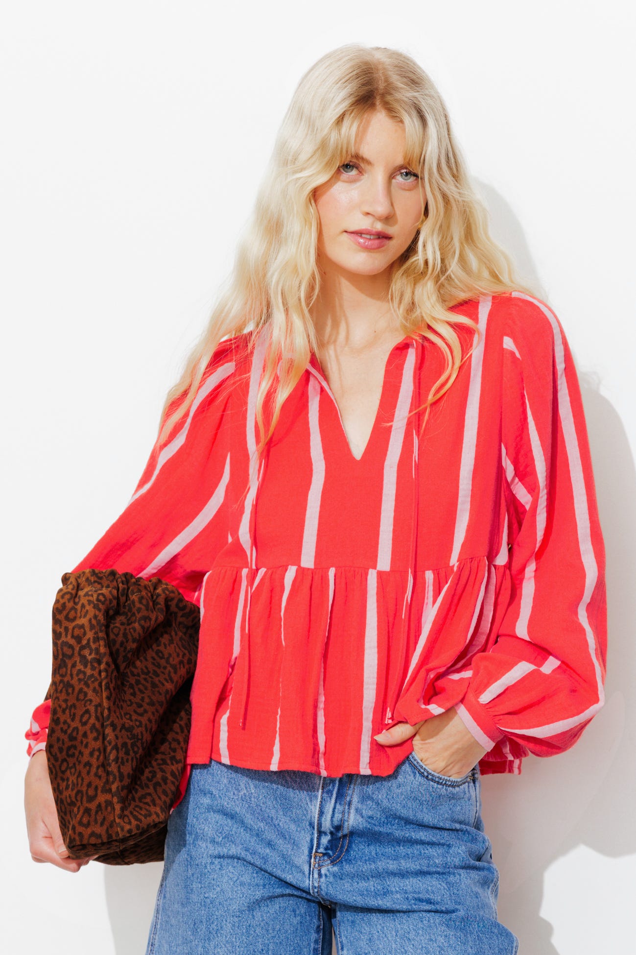 Blouse rayée en gaze de coton