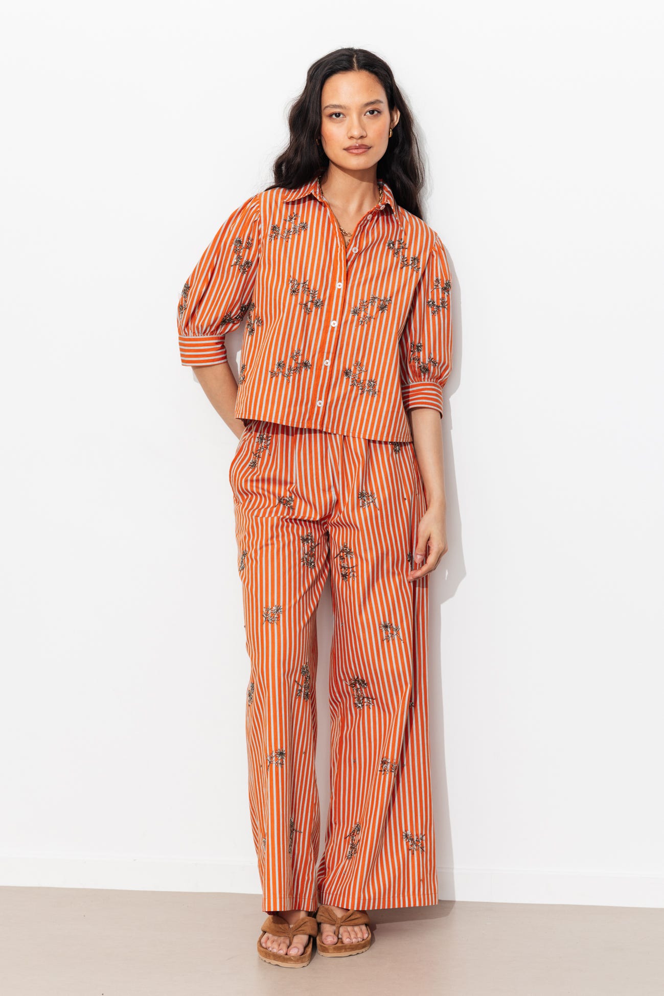 Chemise rayée perlée Femme