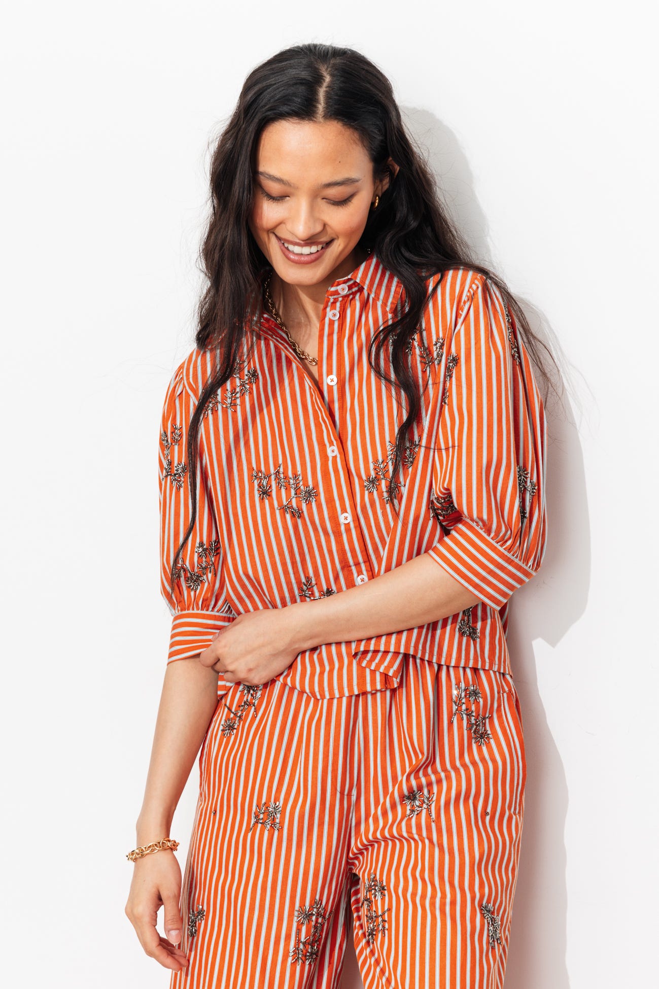 Chemise rayée perlée Femme