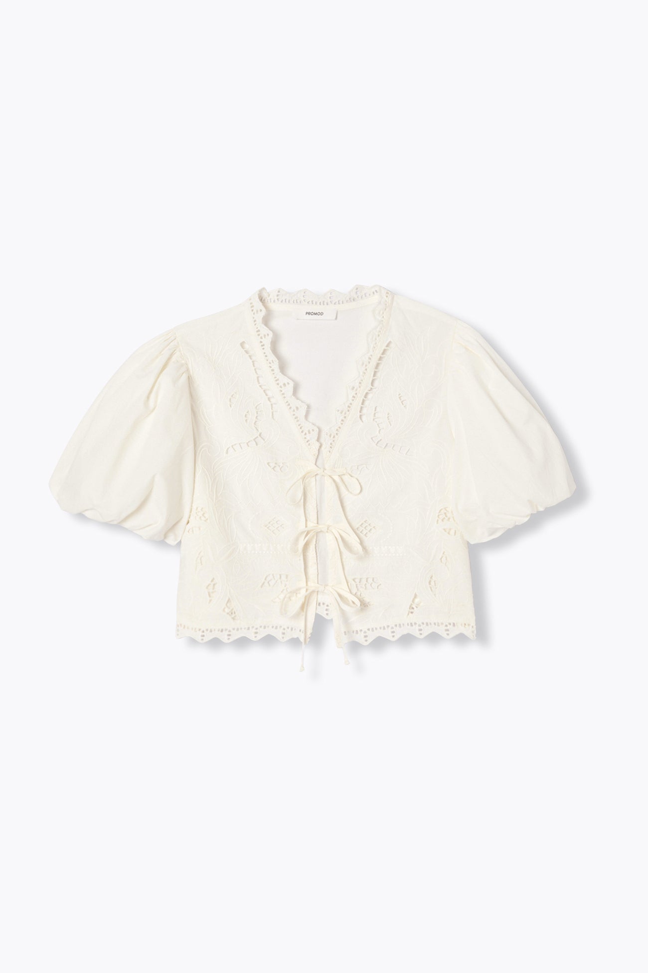 Puff-sleeve embroidery blouse - Ecru