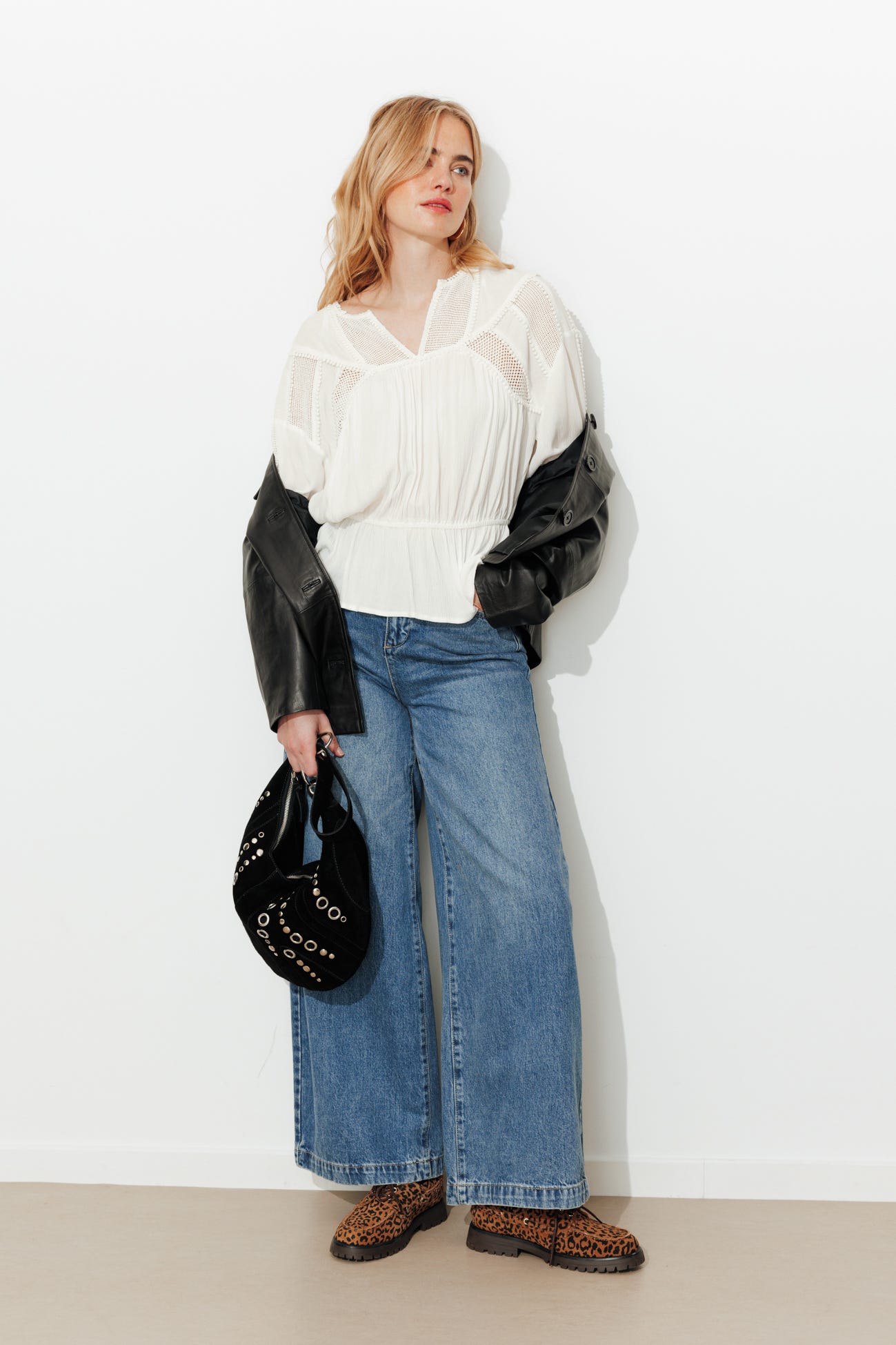 Blouse rétro unie Femme