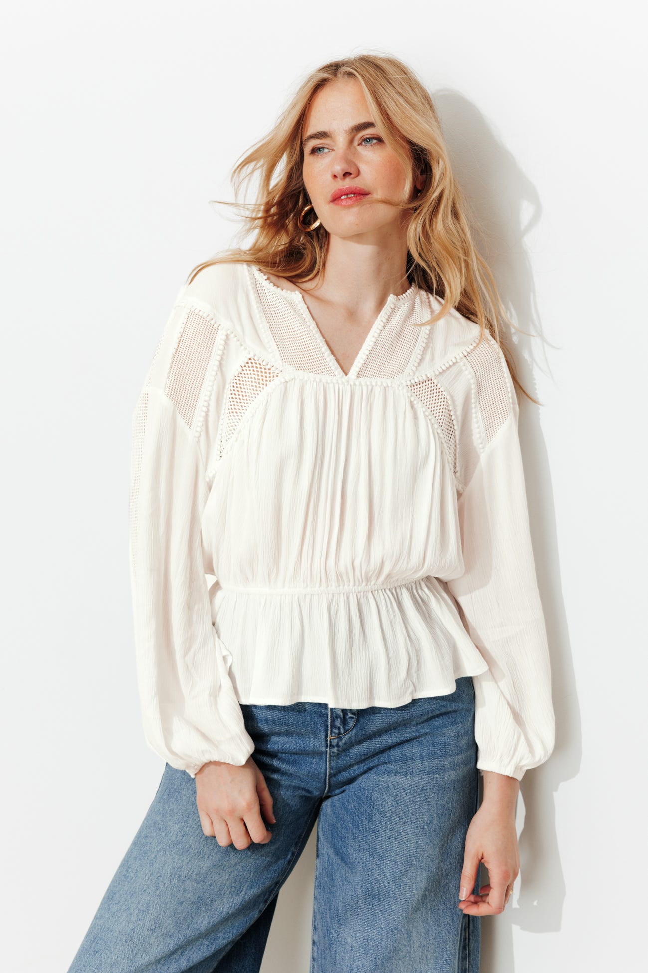 Blouse rétro unie Femme