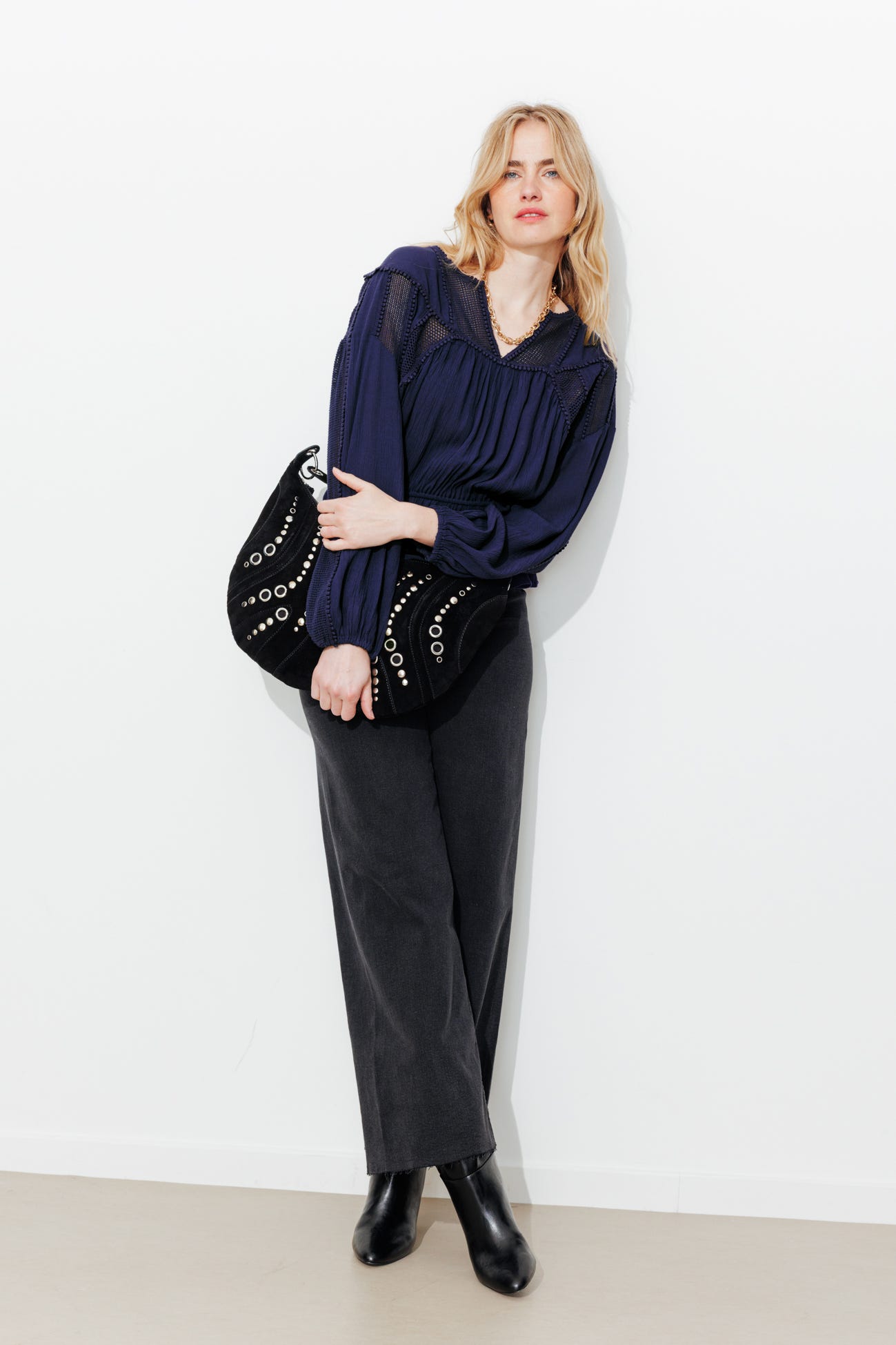 Blouse rétro unie Femme