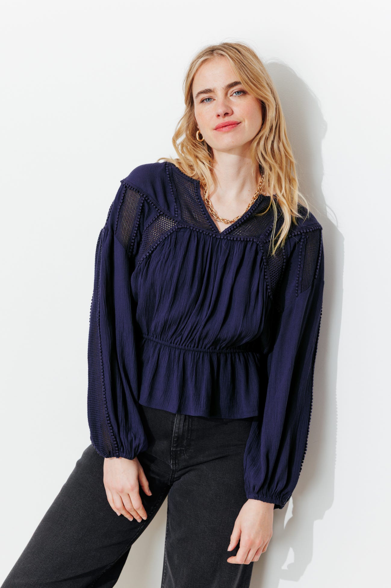 Blouse rétro unie Femme