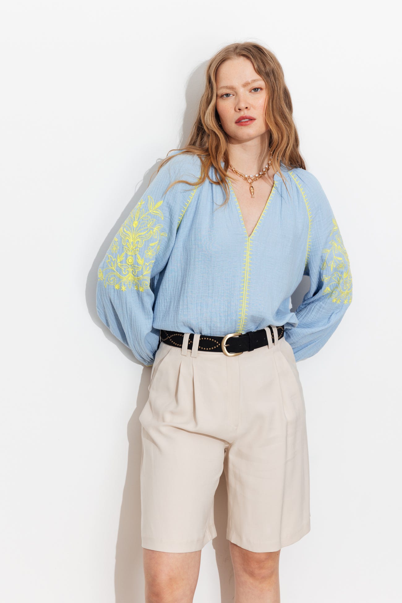 Blusa bordada gasa de algodón