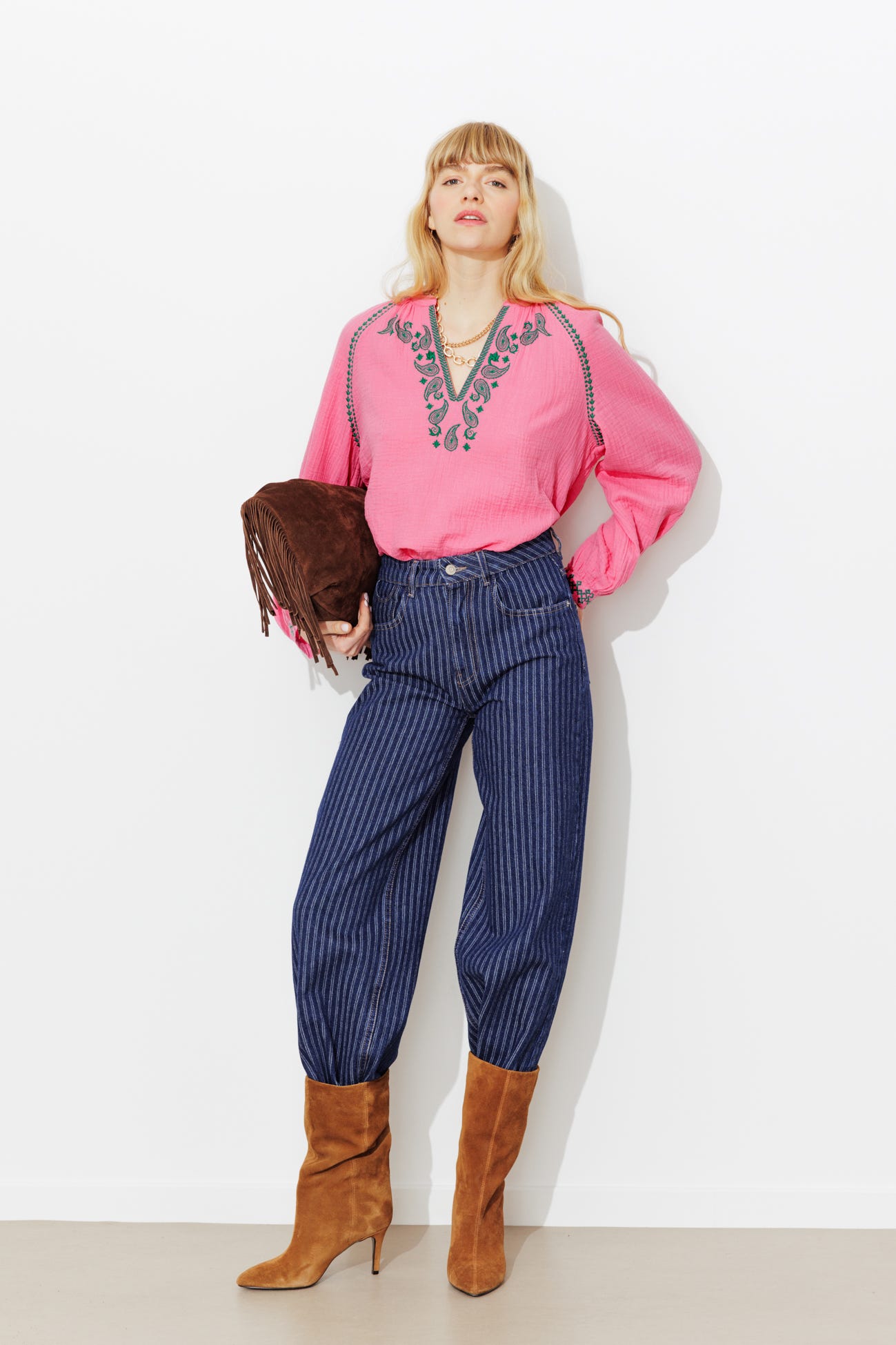 Blusa garza di cotone ricamata