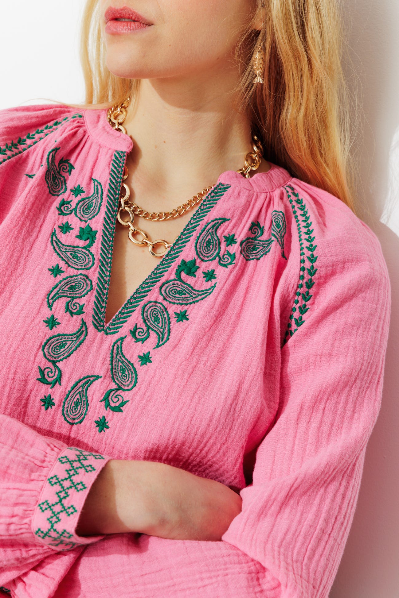 Blusa garza di cotone ricamata