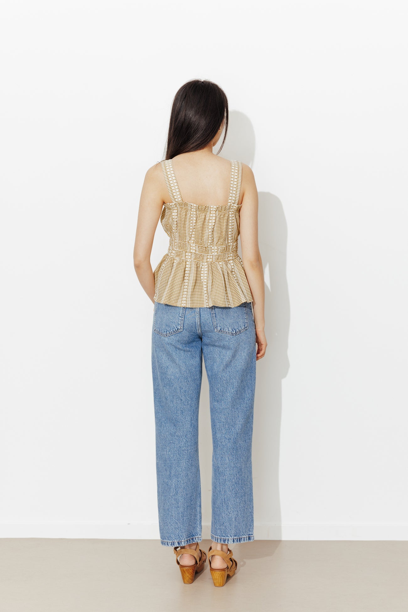 Strappy gingham top - Beige checks
