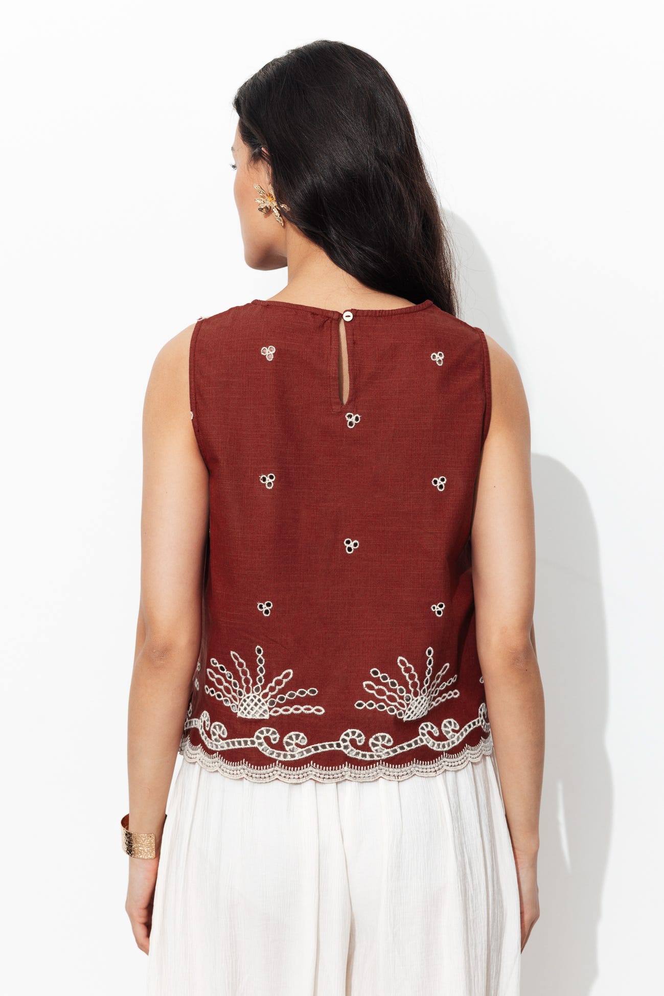 Top brodé en coton Femme