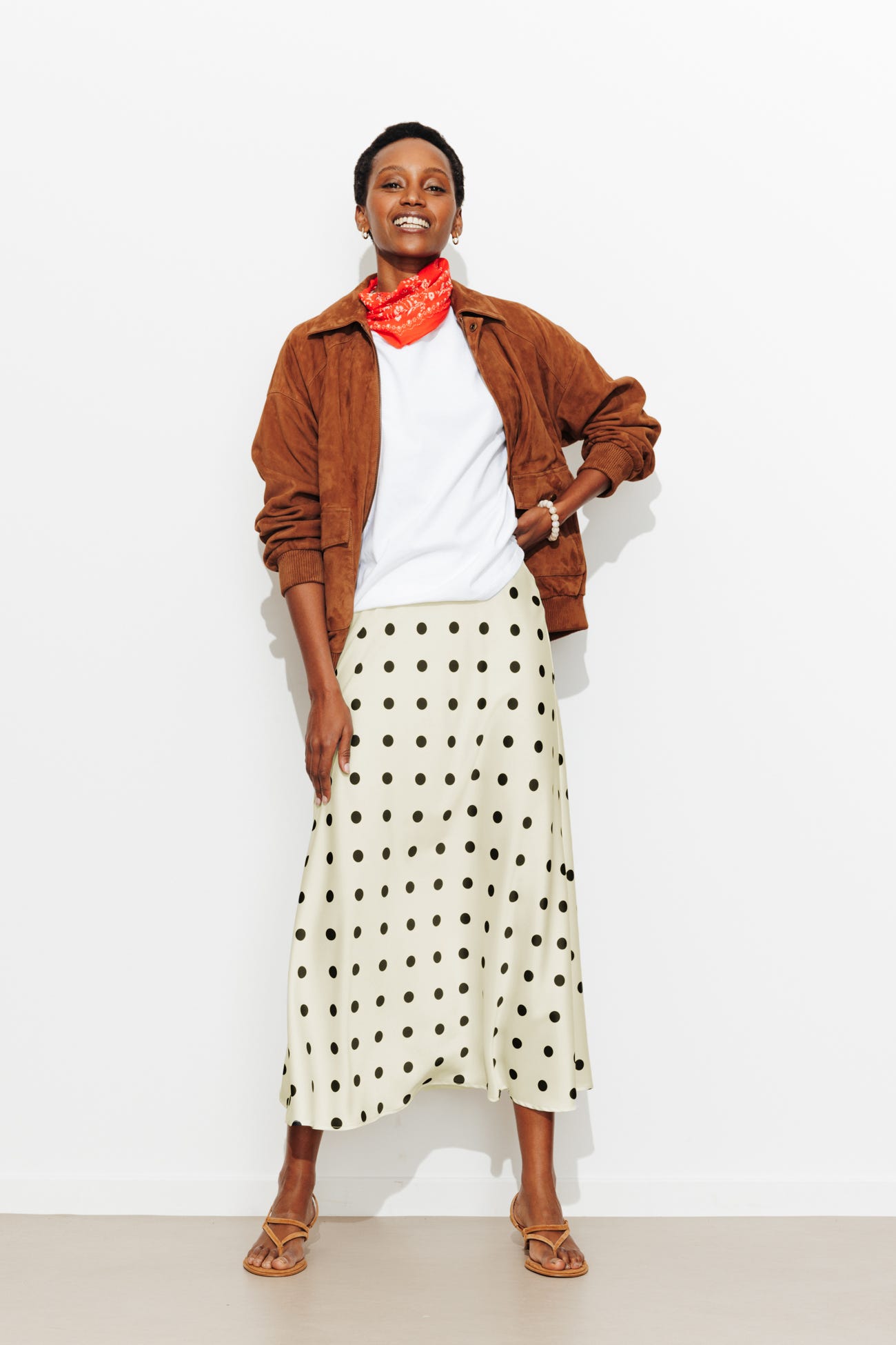 Jupe satinée à pois Femme