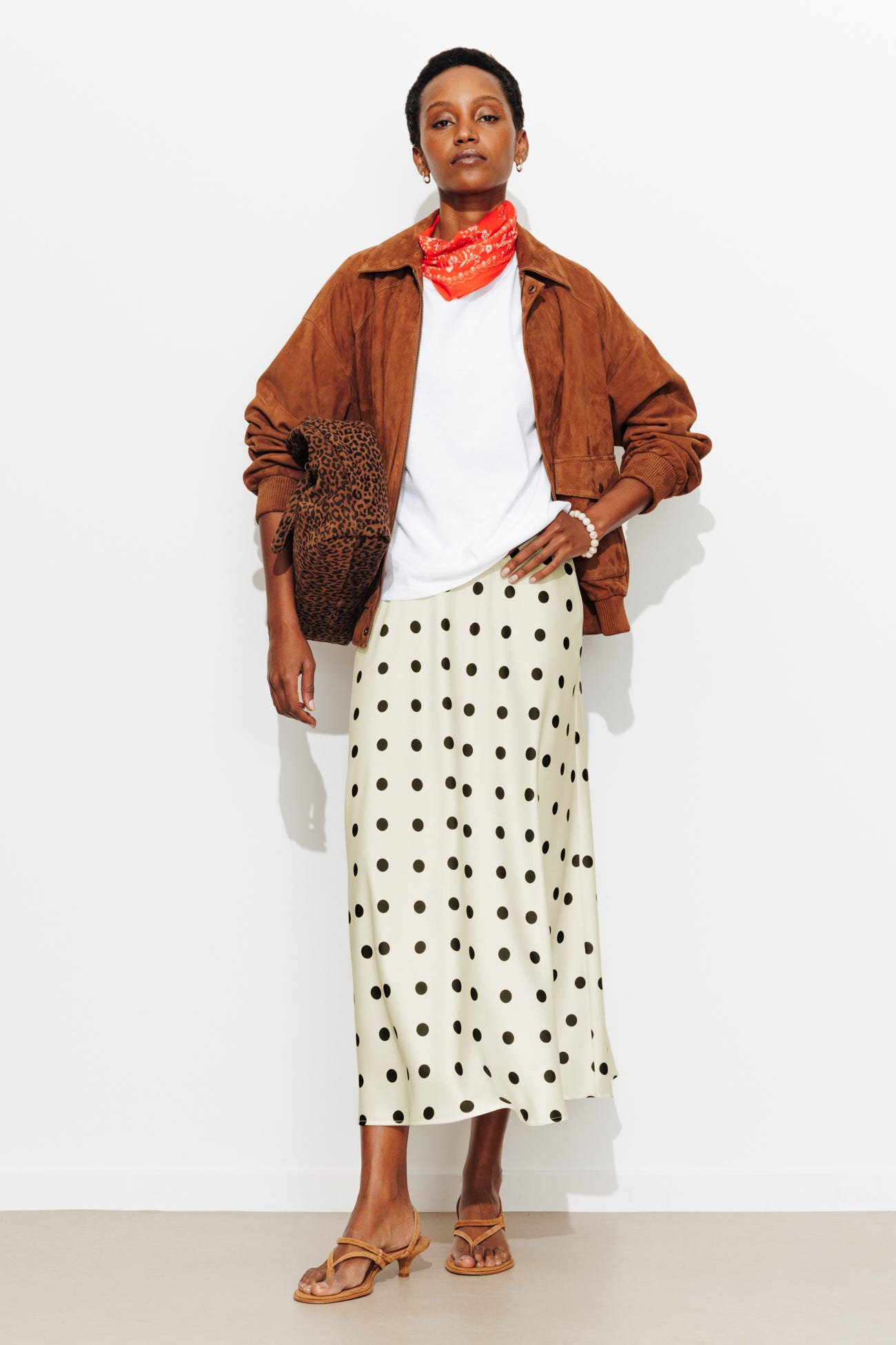 Jupe satinée à pois Femme