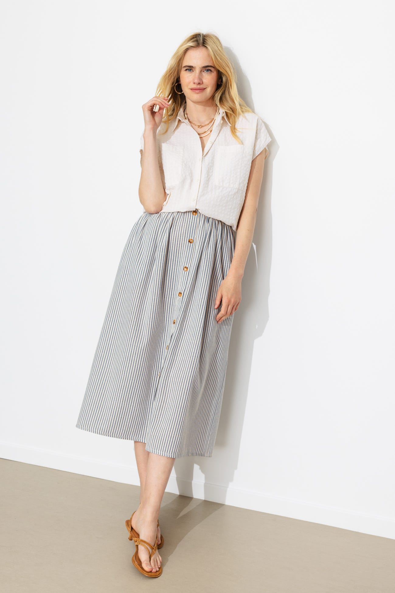 Jupe midi rayée évasée Femme