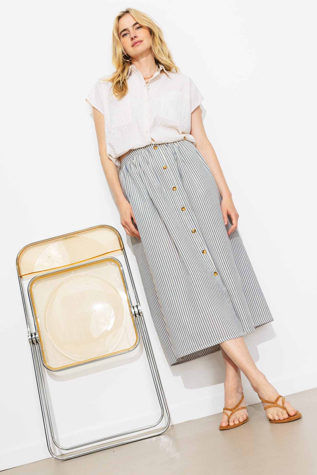 Jupe midi rayée évasée Femme