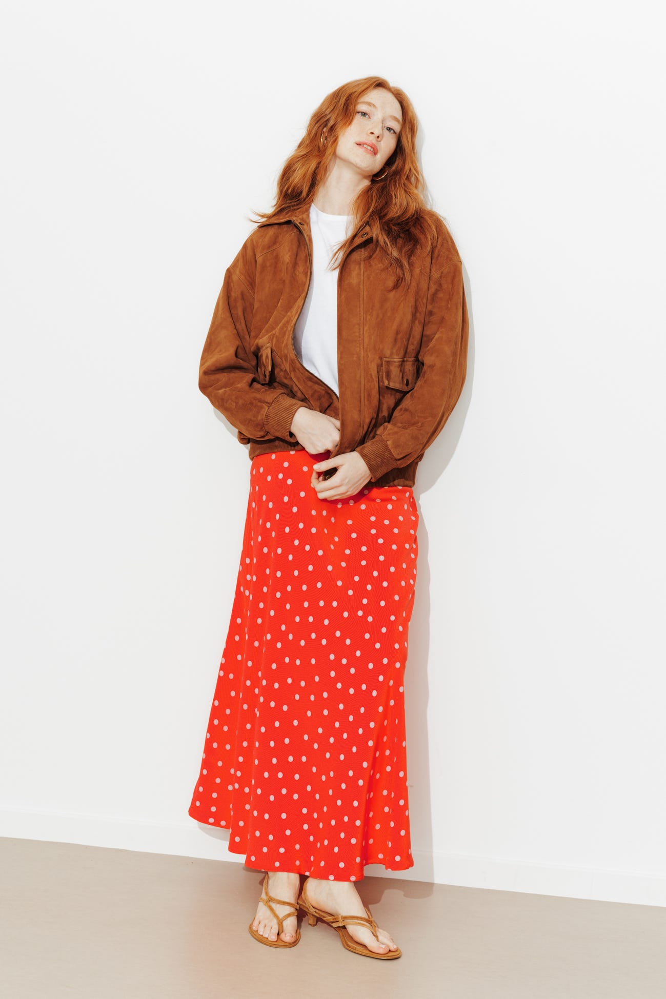 Jupe midi à pois Femme