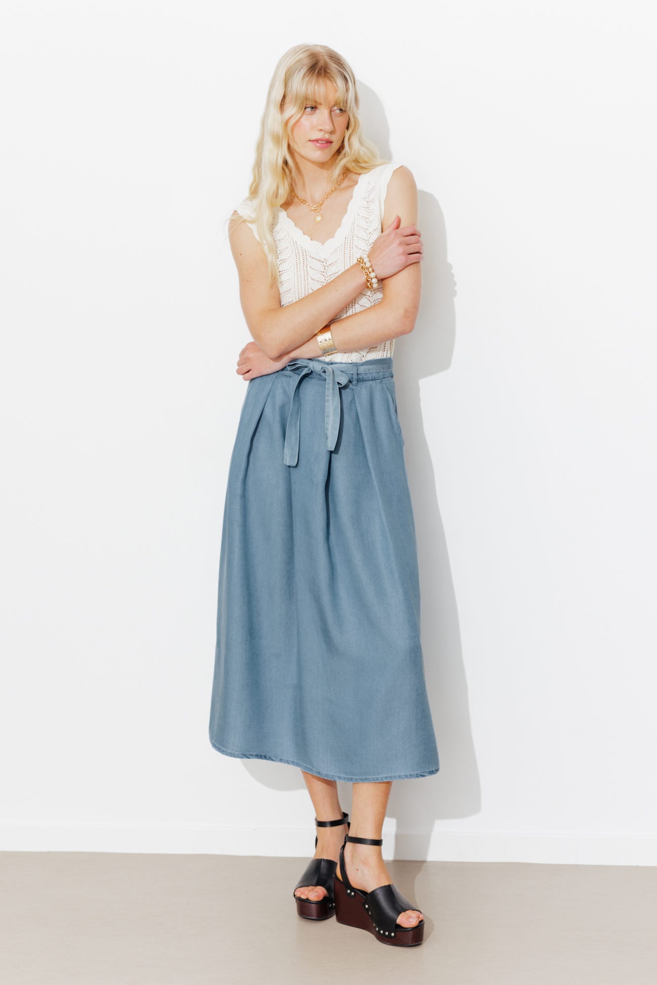 Jupe midi en lyocell Femme