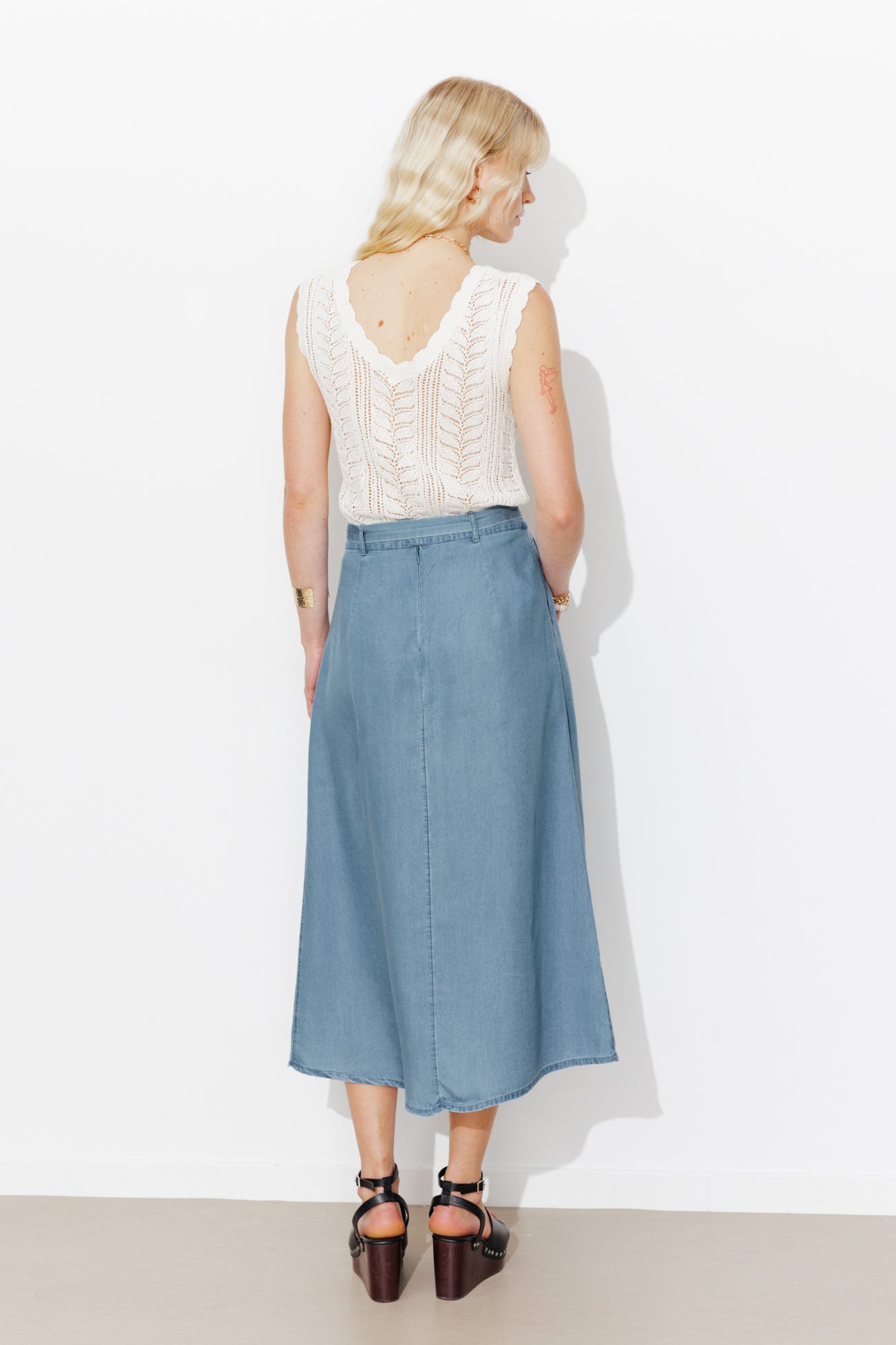 Jupe midi en lyocell Femme