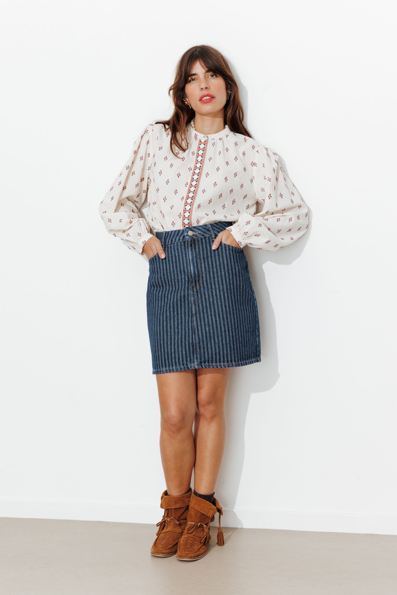 Jupe courte en jean rayé