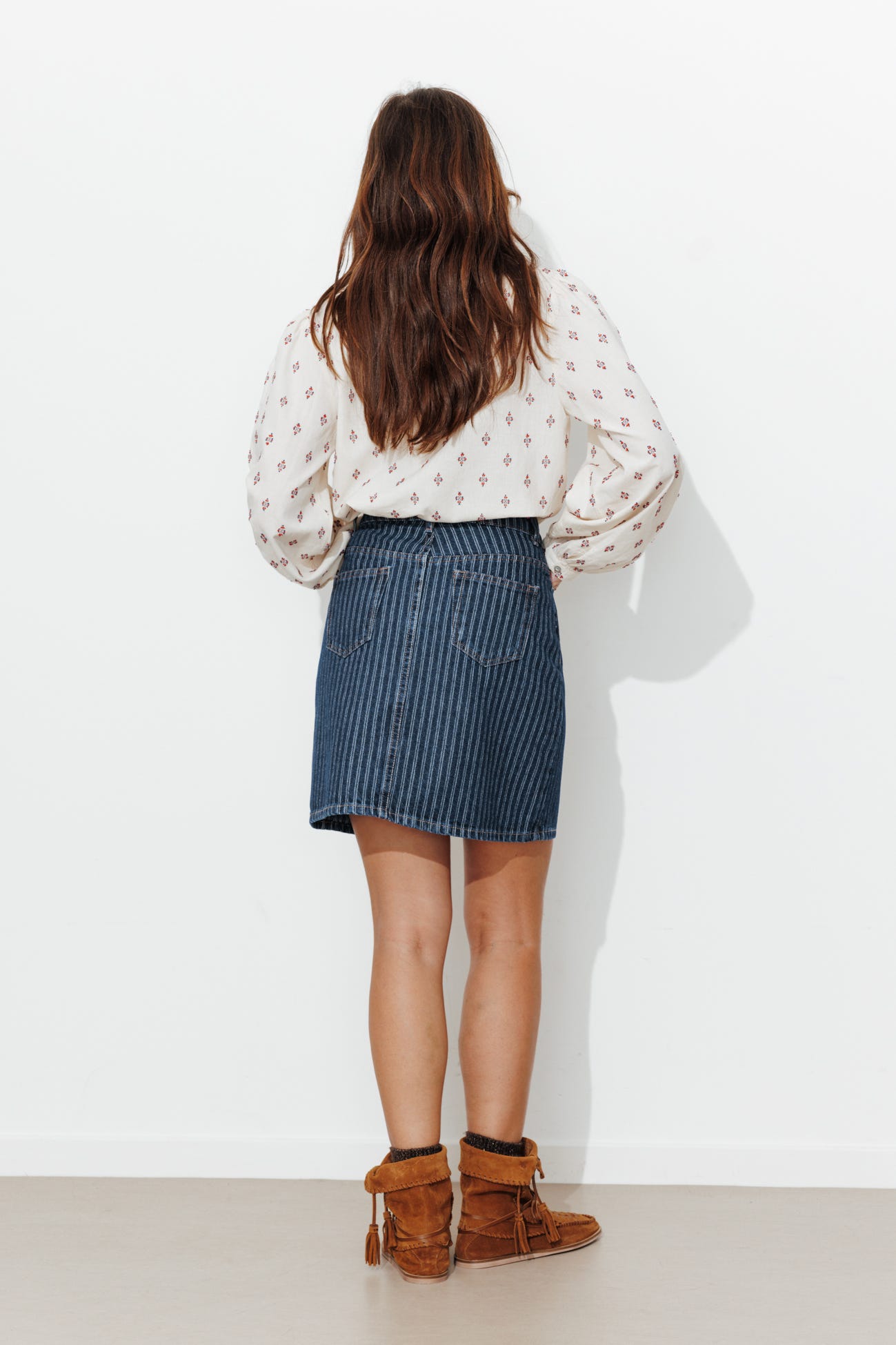 Jupe courte en jean rayé