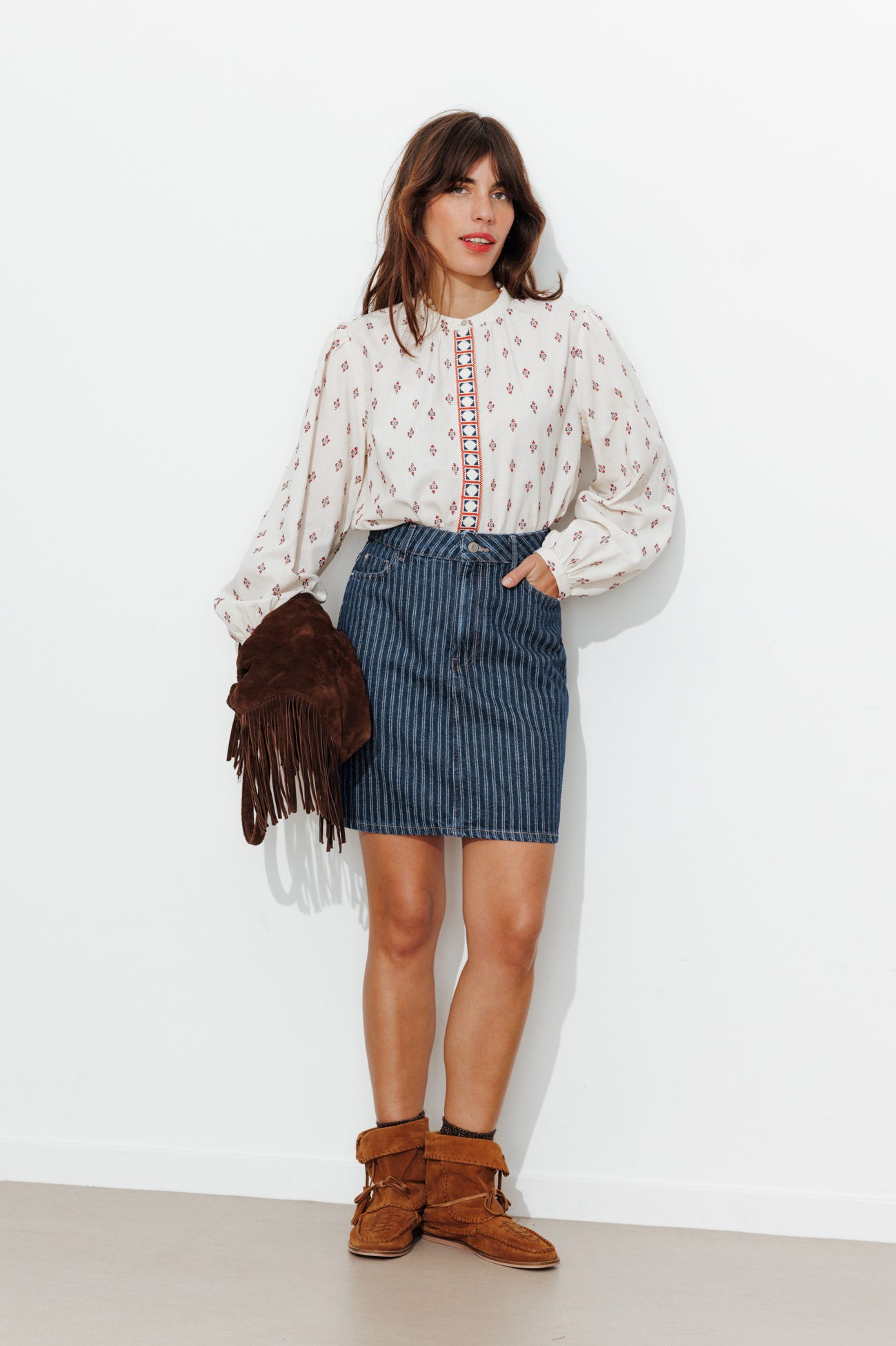 Jupe courte en jean rayé