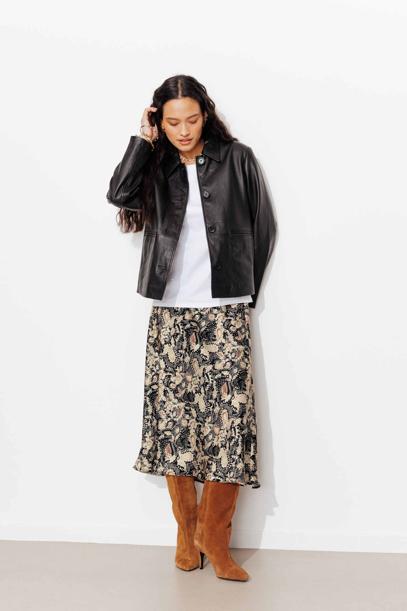 Jupe imprimée en satin Femme