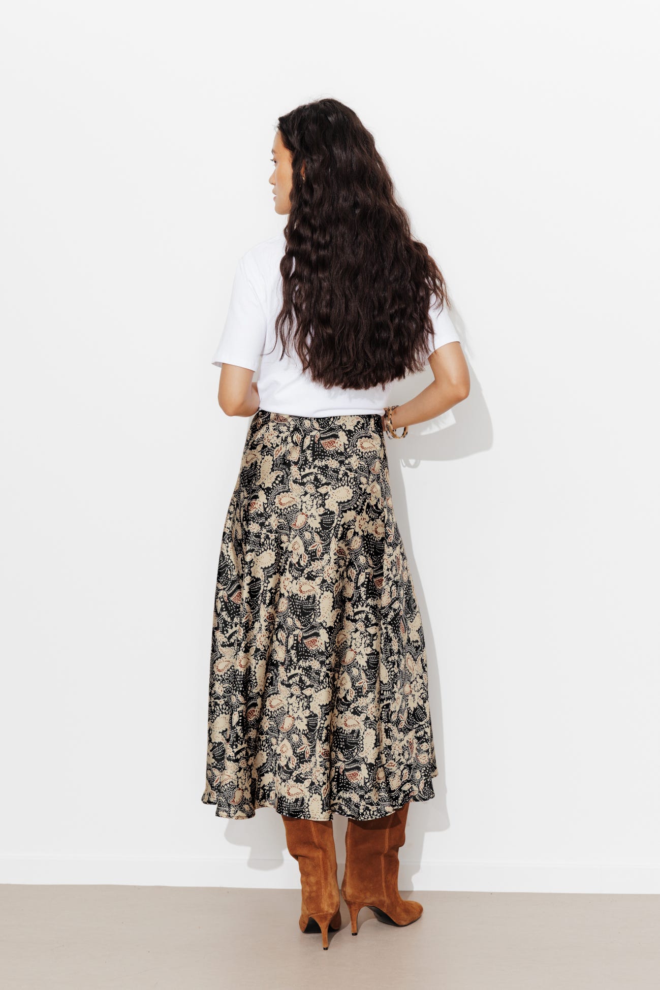 Jupe imprimée en satin Femme