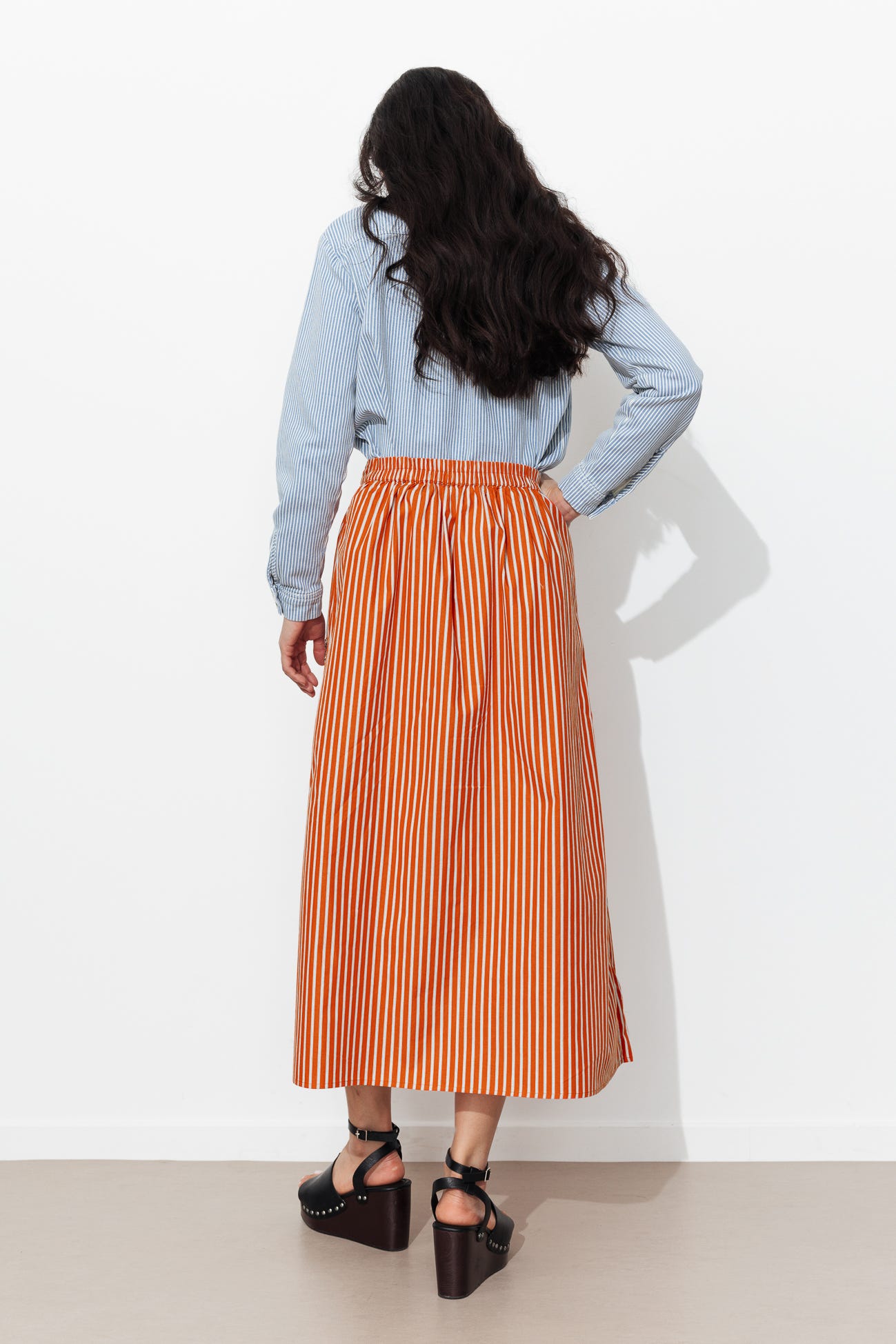 Striped beaded midi skirt